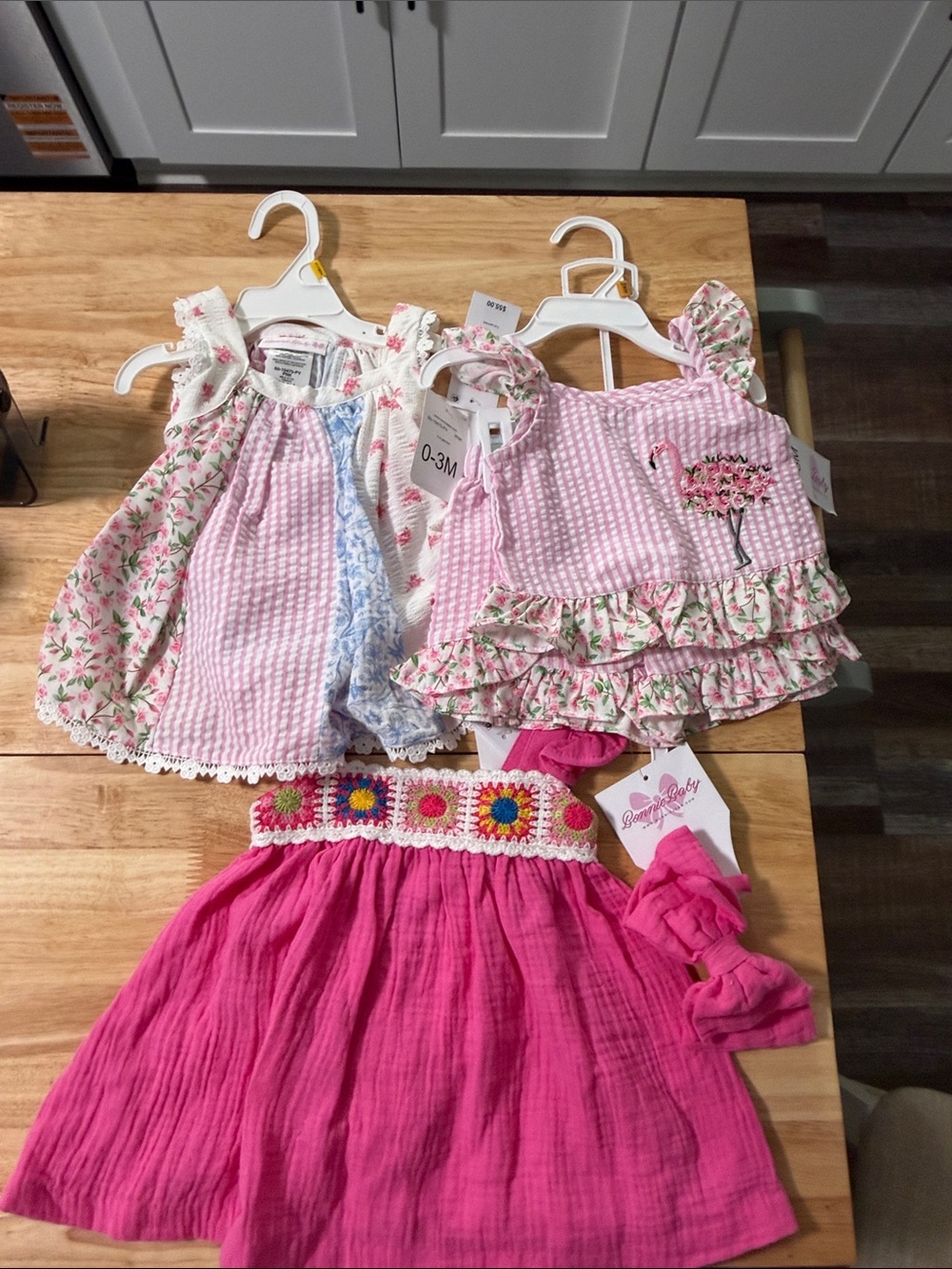 Bonnie Baby Pink Floral & Seersucker Girls Matching Sets